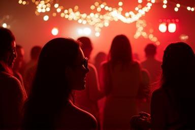 Candid photo of guests enjoying a festive holiday party, highlighting event coverage style